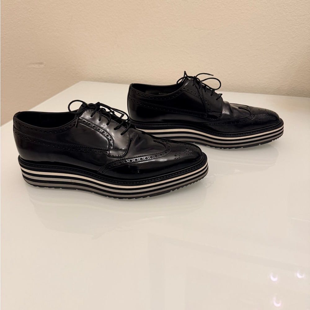 Prada Men's Black Leather Platform Brogues - Picture 3 of 6
